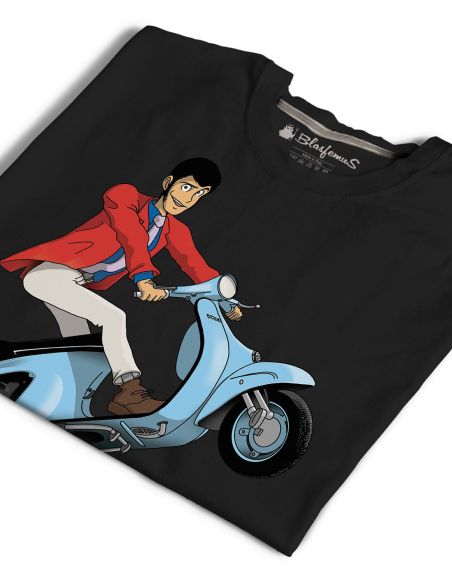 T-shirt Uomo Lupin III su vespa special cartoni animati anni 80 manga nera