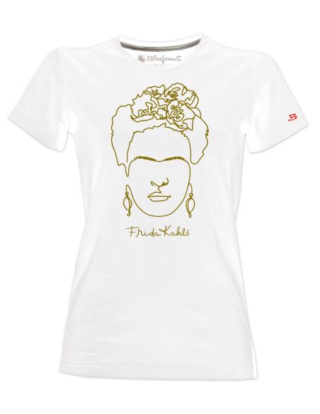 T-shirt donna Frida Kahlo Ufficiale stile Line Art - bianca - oro