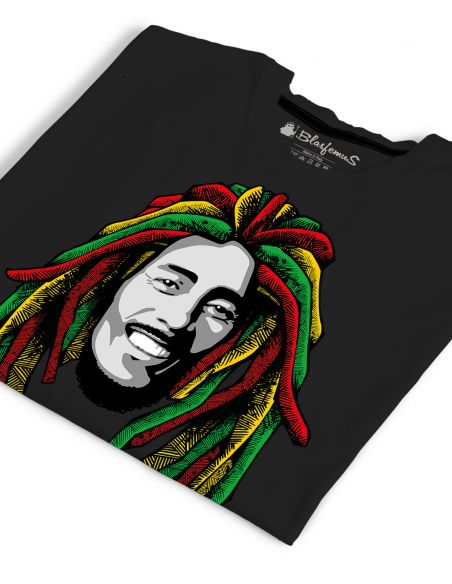t-shirt Bob Marley nera piegata Blasfemus