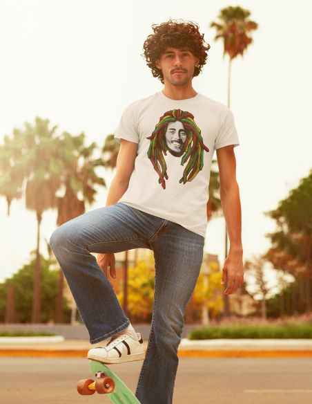 t-shirt Bob Marley bianca indossata Blasfemus