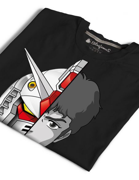 T-Shirt Uomo robot Gundam Amuro Ray cartoni animati anni 80 - nera