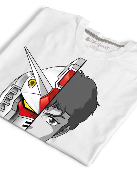 T-Shirt Uomo robot Gundam Amuro Ray cartoni animati anni 80 - bianca