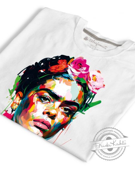 T-shirt donna Frida Kahlo Ufficiale stile colors energy art - bianca