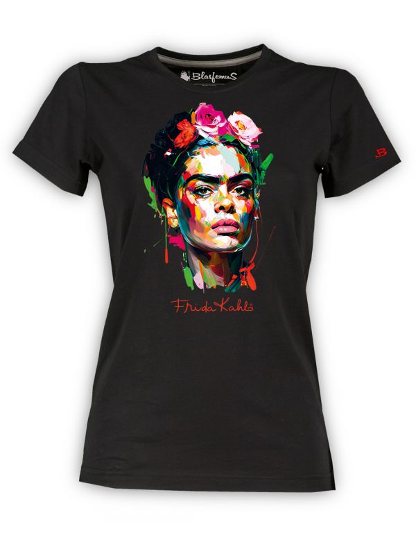 T-shirt donna Frida Kahlo Ufficiale stile colors energy art - nera