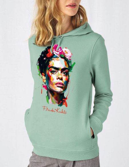 Felpa Cappuccio Donna Frida Kahlo Colors Energy - colore salvia