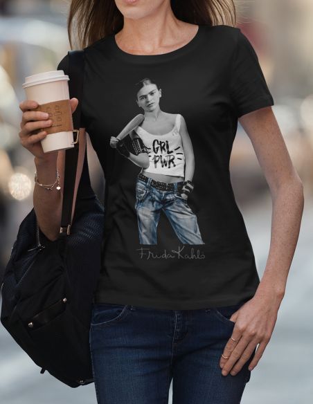 T-shirt woman Frida Kahlo Official Girl Power - nera