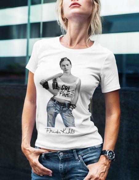 T-shirt donna Frida Kahlo Girl Power - bianca - Blasfemus