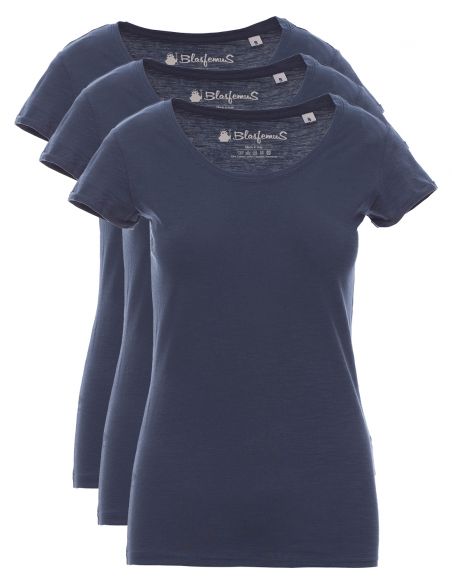 t-shirt donna basic - maglietta maniche corte in cotone - pacco da 3 - girocollo ampio - Blasfemus - blu