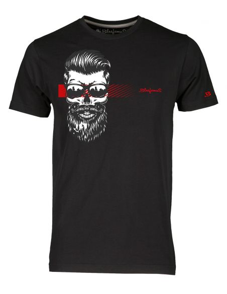T-shirt uomo nera - Teschio con barba e occhiali - Blasfemus