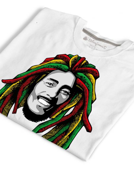 t-shirt Bob Marley bianca piegata Blasfemus