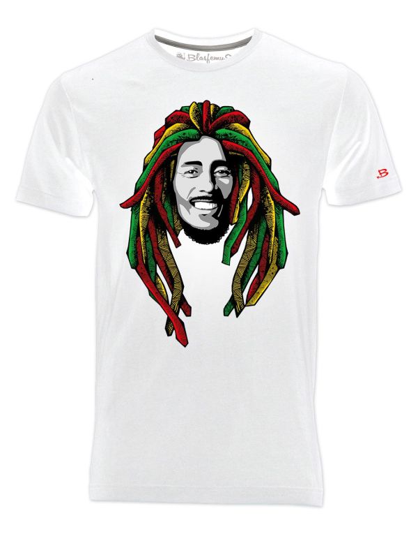 t-shirt Bob Marley Blasfemus bianca