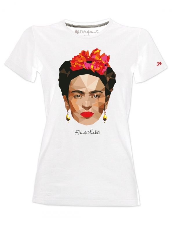 T-shirt donna bianca - Frida Khalo Ufficiale stile poligonale - Blasfemus