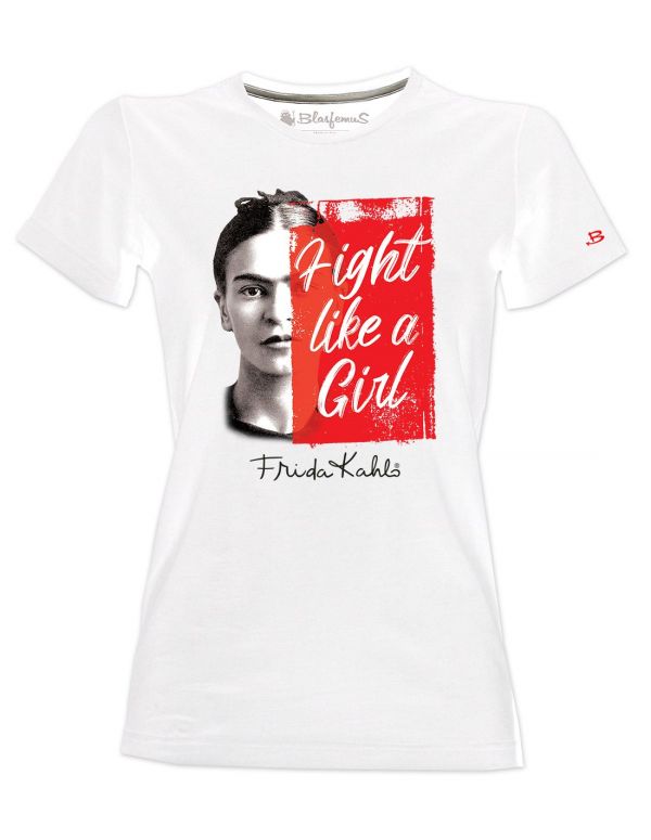 T-shirt donna - Frida Khalo Ufficiale scritta Fight like a Girl - Blasfemus