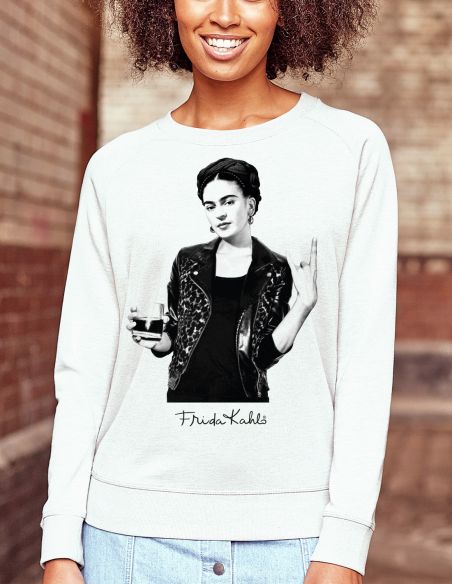 Felpa donna bianca - Frida Kahlo Ufficiale stile rock